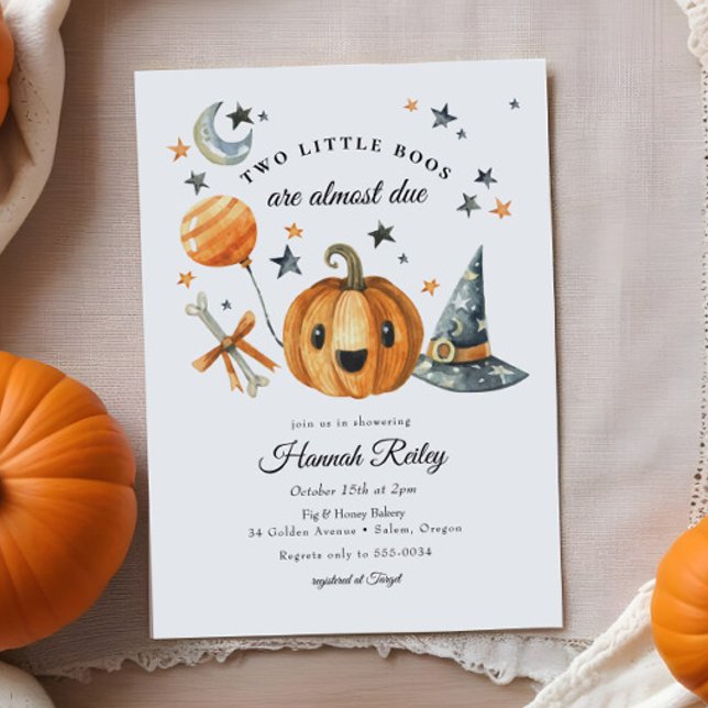 Twillingar Halloween Pumpkin Little Boo Baby Showe Inbjudningar (Skapare uppladdad)
