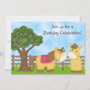 Twillingar Horse Birthday Inbjudan ~ Twin Girl and