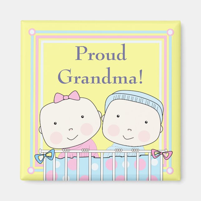 Twillingar i Crib, Girl and Boy Grandma Magnet (Framsidan)