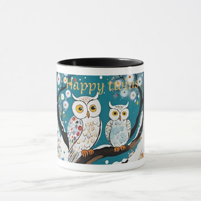 Twillingar i lycklig" Keramisk Mugg med Cute Uggla (Center)