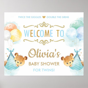 Twillingar i Pojke Välkomstskylt för cute Bears Poster