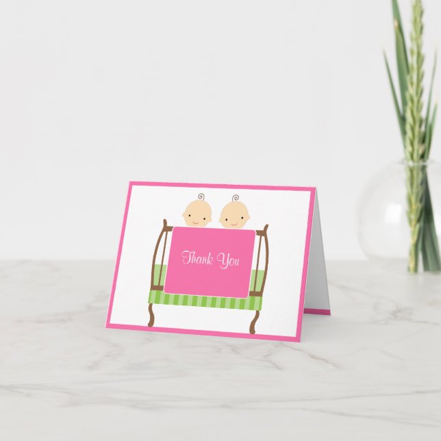 Twillingar i Rosa Crib Note Cards Tack Kort (Framsida)