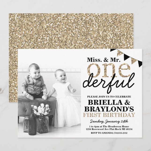 Twillingar Inbjudan om första födelsedag (Fram/baksida)