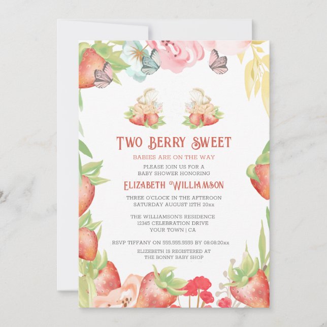 Twillingar Jordberry Berry Sweet Baby Shower Inbjudningar (Framsida)