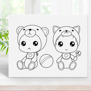 Twillingar Katt Bear Baby Jumpdress Färgsida Poster