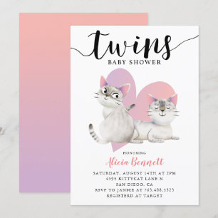 Twillingar Kitten Kattunge Baby Shower Inbjudningar