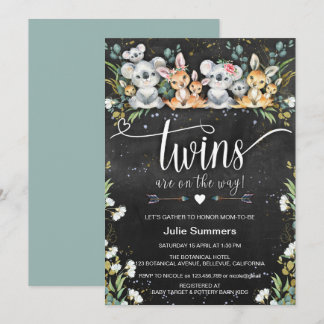 Twillingar Koala & Kangaroo Safari Baby Shower Inbjudningar