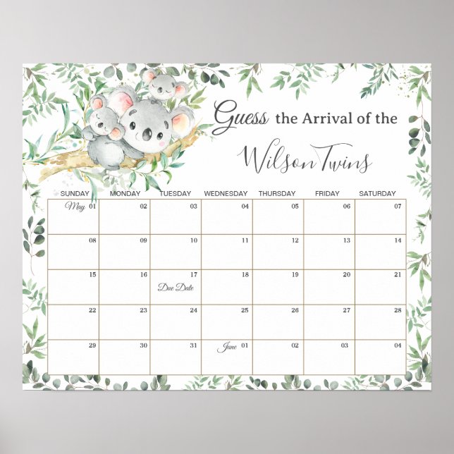 Twillingar Koalas Greenery gissar Spädbarnens förf Poster (Framsidan)