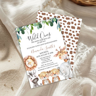 Twillingar Leopards Vild Ones Safari Baby Shower Inbjudningar