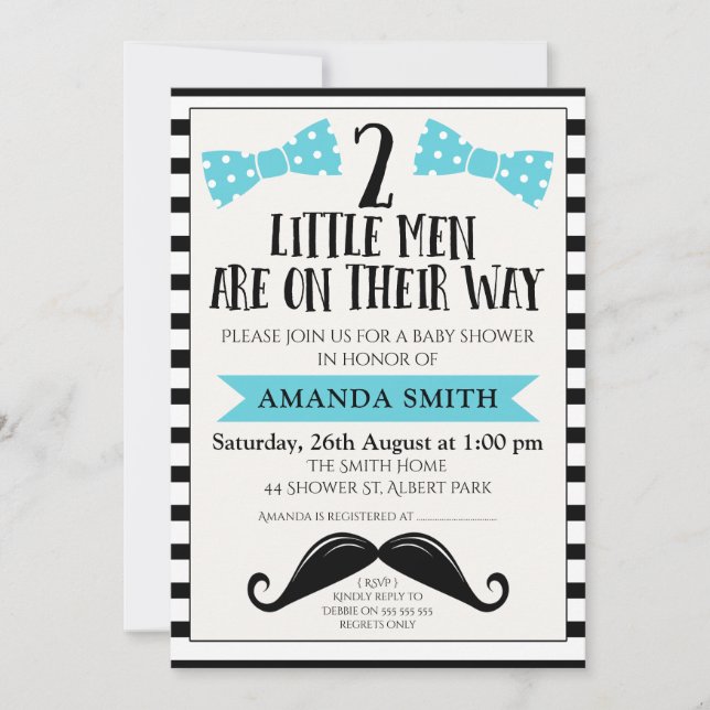 Twillingar Little Man Mustache Baby Shower-inbjuda Inbjudningar (Framsida)