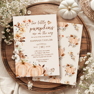 Twillingar Little Pumpkin Fall Blommigt Baby Showe Inbjudningar