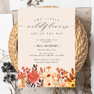Twillingar Little Wildblomma Flower Baby Shower Inbjudningar