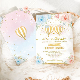 Twillingar Luftballong Äventyr Baby Shower Inbjudningar