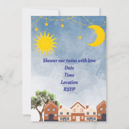 Twillingar Måne och Sol Baby Shower Inbjudningar