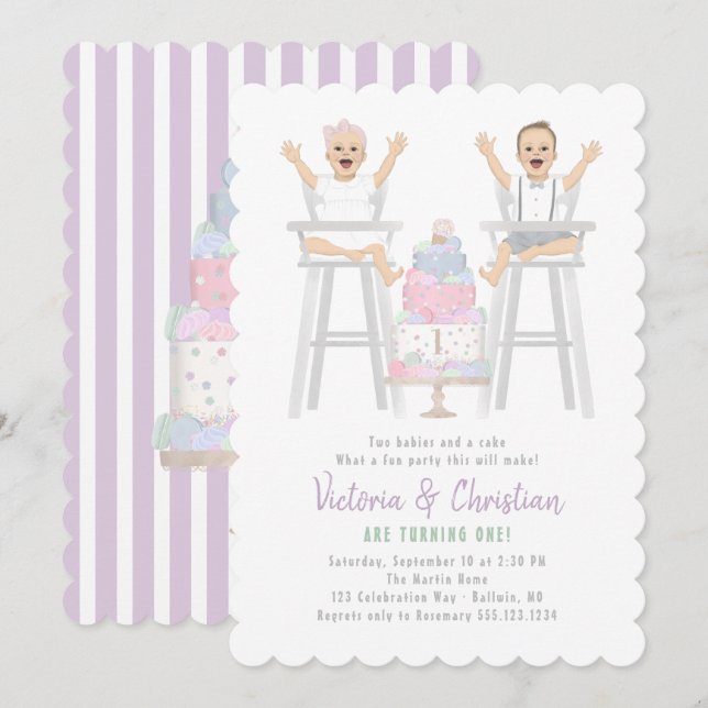 Twillingar Mashkummel från första födelsedag Inbjudningar (Fram/baksida)