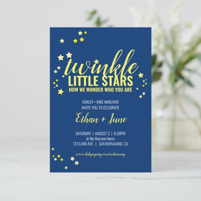 twillingar med liten stjärna BABY SHOWER eller SIP Inbjudningar (Stående Fram)