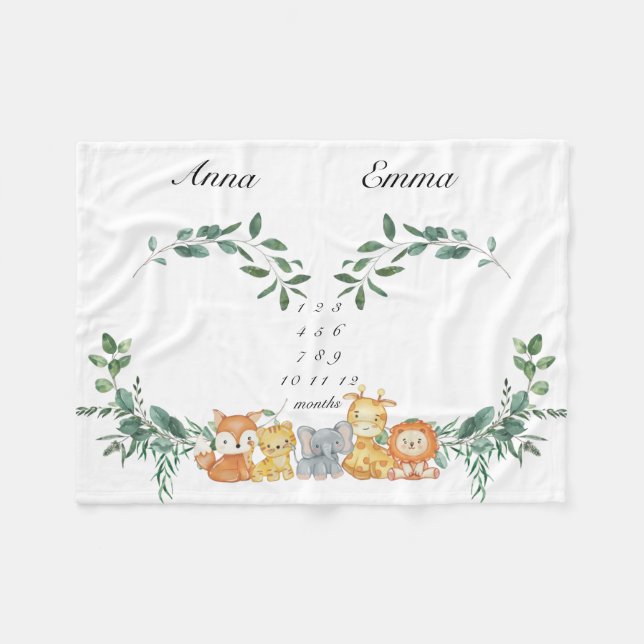 Twillingar Milstolpe Kön Neutral Baby djur Baby B Fleecefilt (Framsidan (Horisontell))