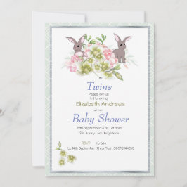Twillingar Mint Blommigt Bunny Baby Shower-inbjuda Inbjudningar