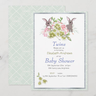 Twillingar Mint Blommigt Bunny Baby Shower-inbjuda Inbjudningar