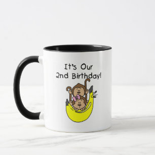 Twillingar Monkey Boy and Girl 2:a födelsedagen Mugg
