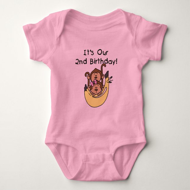 Twillingar Monkey Boy and Girl 2:a födelsedagen Tee (Framsida)