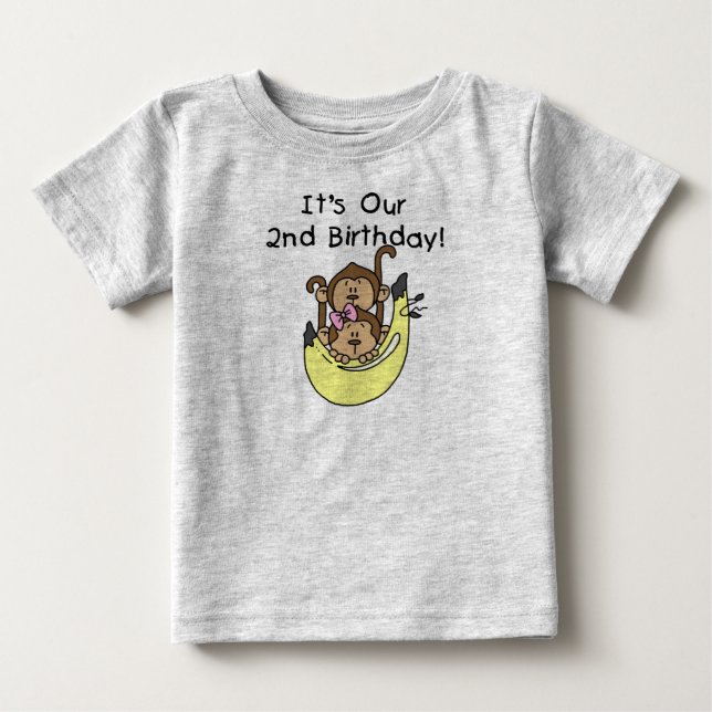 Twillingar Monkey Boy and Girl 2:a födelsedagen Tee (Framsida)