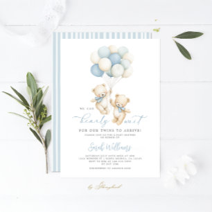 Twillingar Nalle Baby Shower Boy-inbjudan Inbjudningar