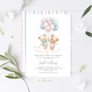 Twillingar Nalle Boy and Girl Baby Shower Inbjudningar