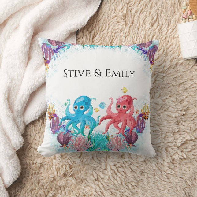 Twillingar Ocean Colorful baby's Octopus Dekorativ Kudde (Filt)