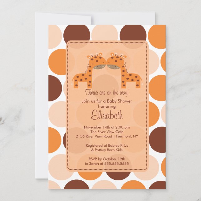 Twillingar Orange Giraffe Baby Shower-inbjudan Inbjudningar (Framsida)