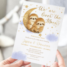 Twillingar över Måne Sloth Guld Blue Baby Shower i