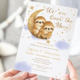 Twillingar över Måne Sloth Guld Blue Baby Shower i Inbjudningar