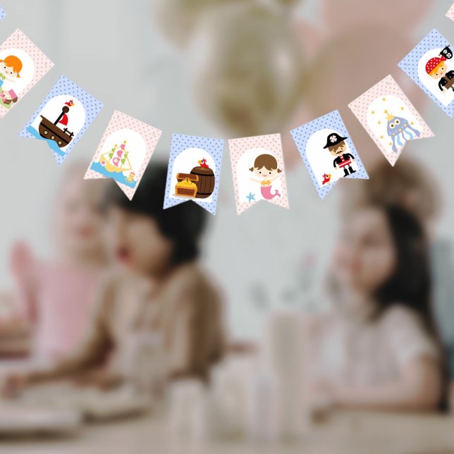 Twillingar Pirat Sjöjungfruar rosa Blue boyflickan Vimplar (Skapare uppladdad)