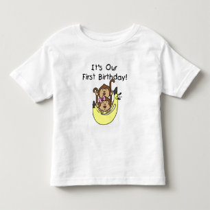 Twillingar - pojk- och flickapa 1:a födelsedagen tee shirt