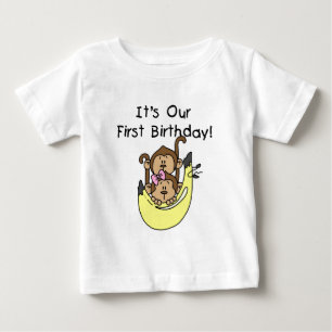 Twillingar - pojk- och flickapa 1:a födelsedagen tee shirt