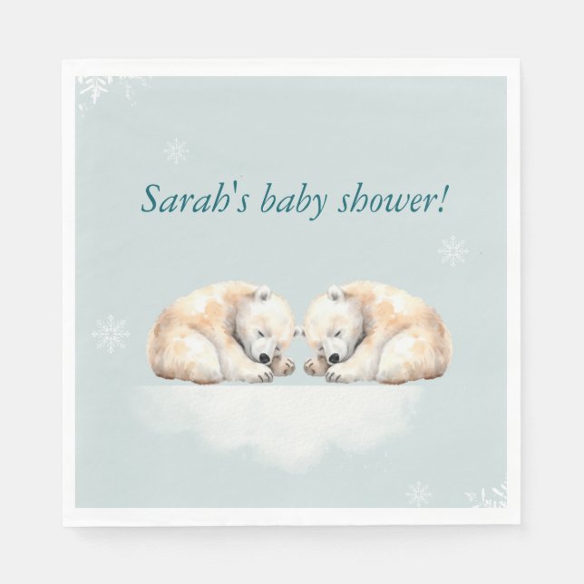 Twillingar Polar Bear Baby Shower Napkins Pappersservett (Framsidan)