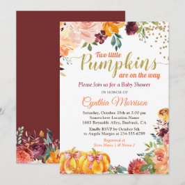 Twillingar Pumpkin Baby Shower Burgundy Fall Blomm Inbjudningar