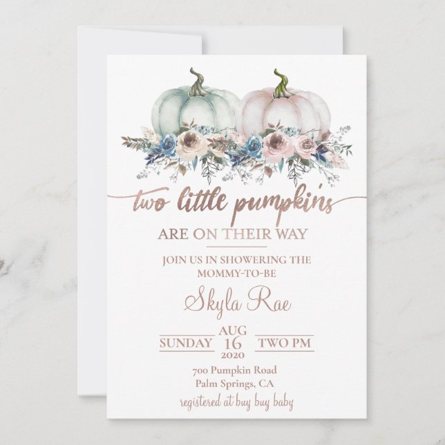 Twillingar Pumpkin Baby Shower-inbjudan Inbjudningar (Framsida)