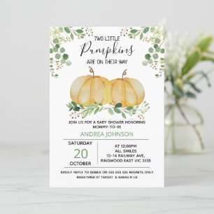 Twillingar Pumpkin Grönt Foliage Baby Shower-inbju Inbjudningar