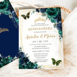 Twillingar Quinceañera Emerald Grönt Navy Blue Blo Inbjudningar