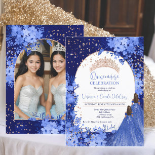 Twillingar Quinceanera i den blå blommigten ro Inbjudningar