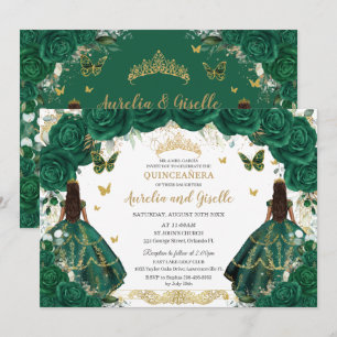 Twillingar Quinceañera Princesses Emerald Grönt Bl Inbjudningar