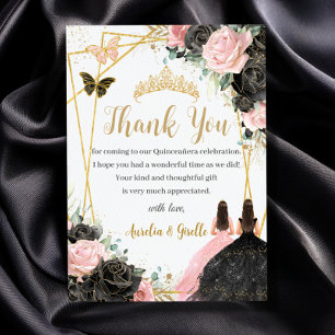Twillingar Quinceañera Sweet 16 Black Rosa Blommig Tack Kort
