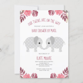 Twillingar Red Blommigt Elephant Baby Shower by Ma Inbjudningar