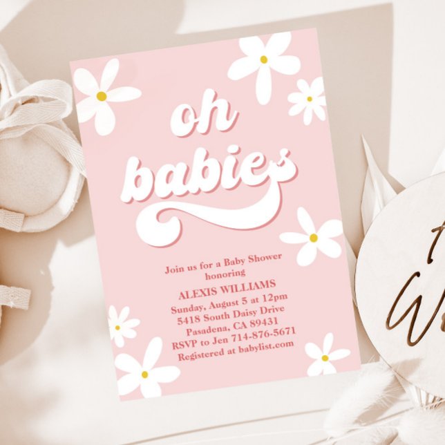 Twillingar Retro Daisy Baby Shower Baby i bloom Inbjudningar (Skapare uppladdad)