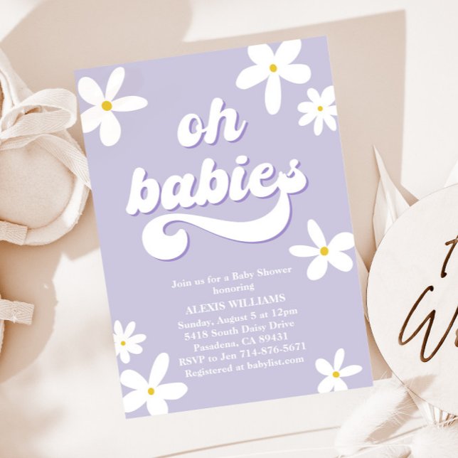 Twillingar Retro Daisy Baby Shower Baby i bloom Inbjudningar (Skapare uppladdad)