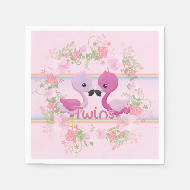 Twillingar Rosa Flamingo Baby Shower Pappersservett (Framsidan)