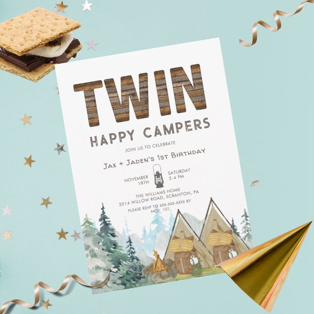 Twillingar Rustic One Lycklig Camper Birthday-inbj Inbjudningar (Skapare uppladdad)