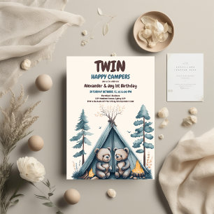 Twillingar Rustic One Lycklig Camper Birthday Inbjudningar