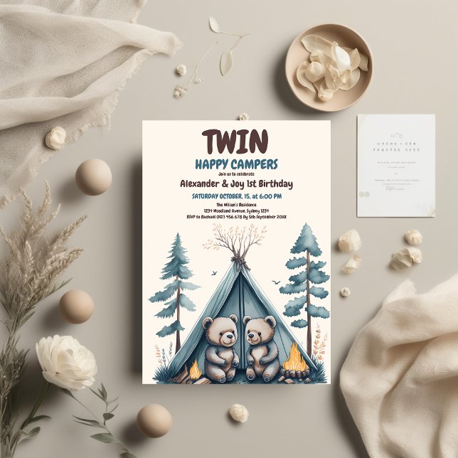 Twillingar Rustic One Lycklig Camper Birthday Inbjudningar (Skapare uppladdad)